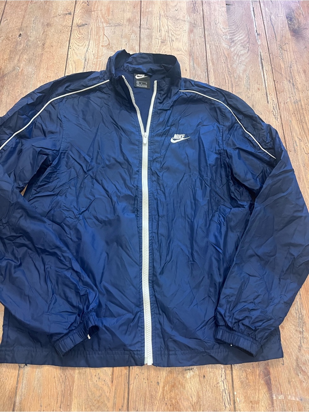 Nike Men's M Navy Blue/White Full-Zip Track Jacket Pockets Windbreaker
